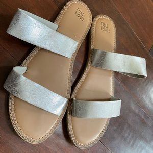 Time and Tru slip on metallic silver sandals